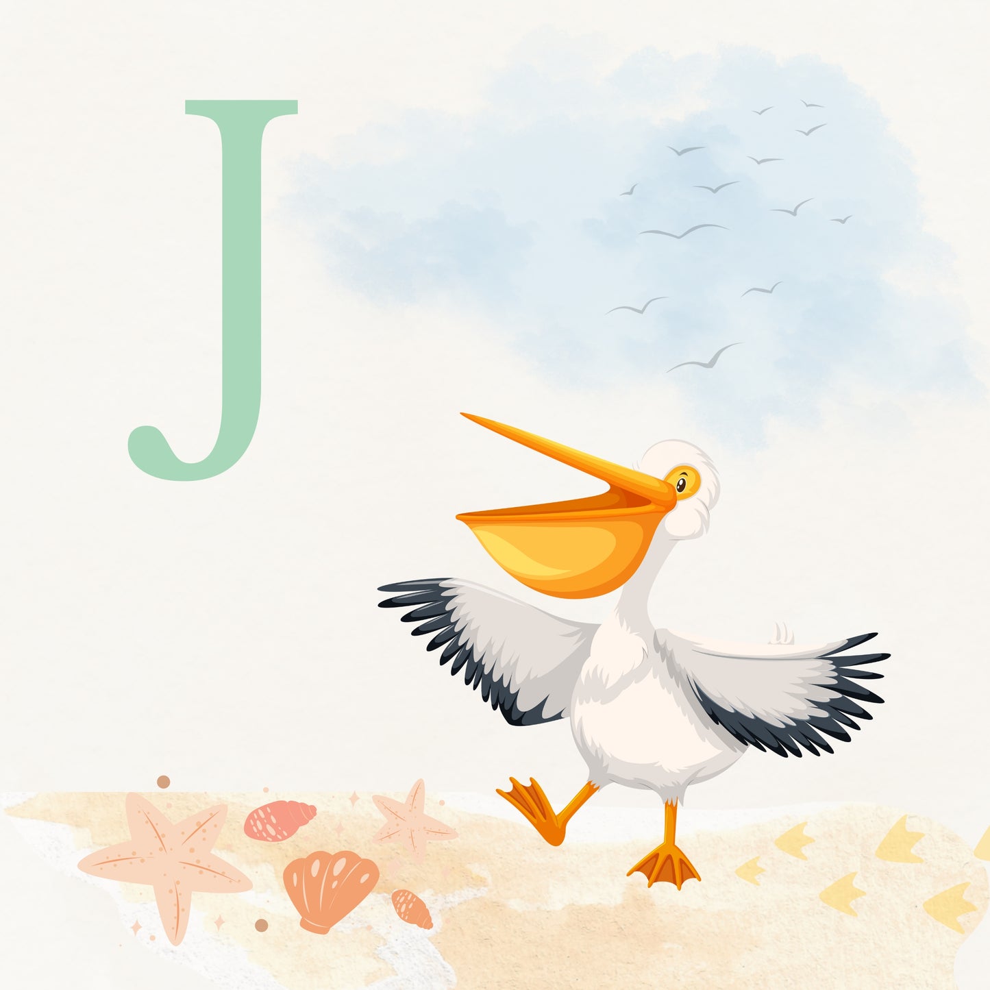Pelican Coastal Alphabet Printable Art - Green