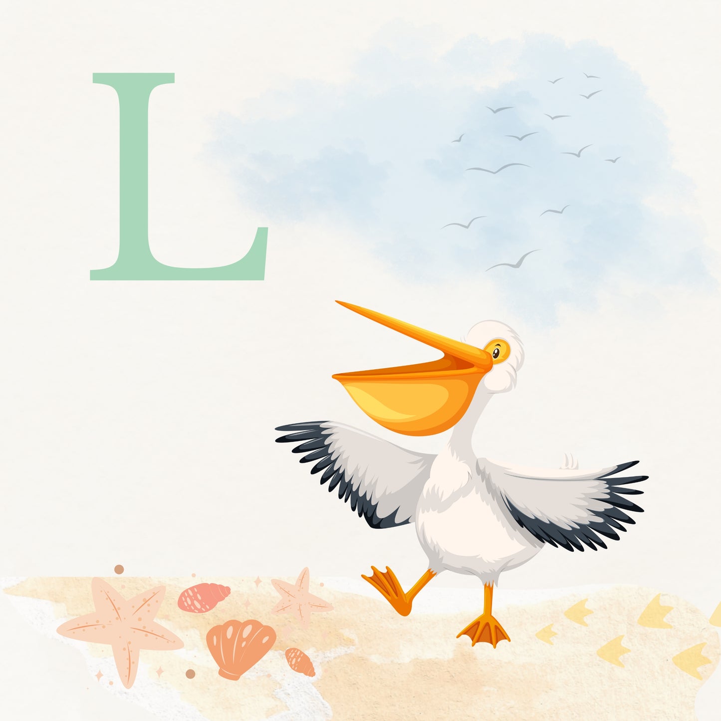 Pelican Coastal Alphabet Printable Art - Green