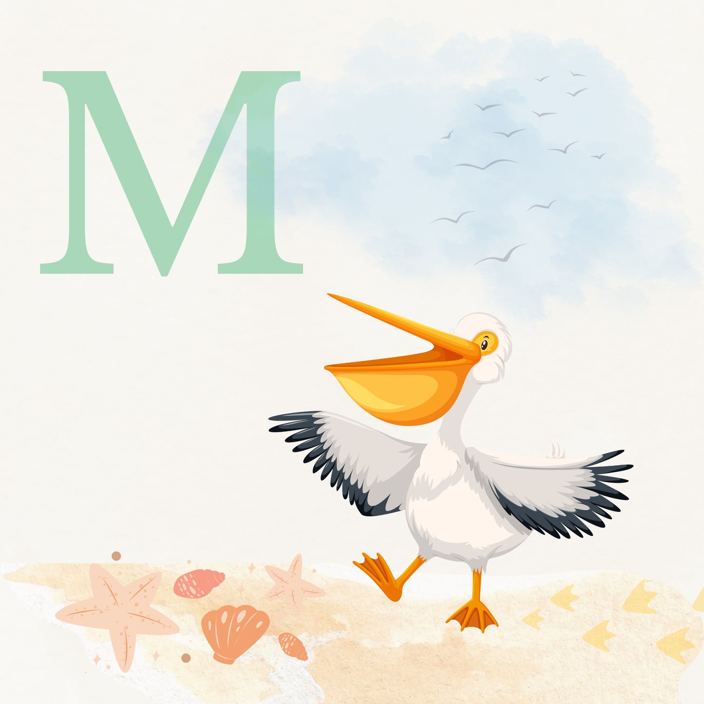 Pelican Coastal Alphabet Printable Art - Green
