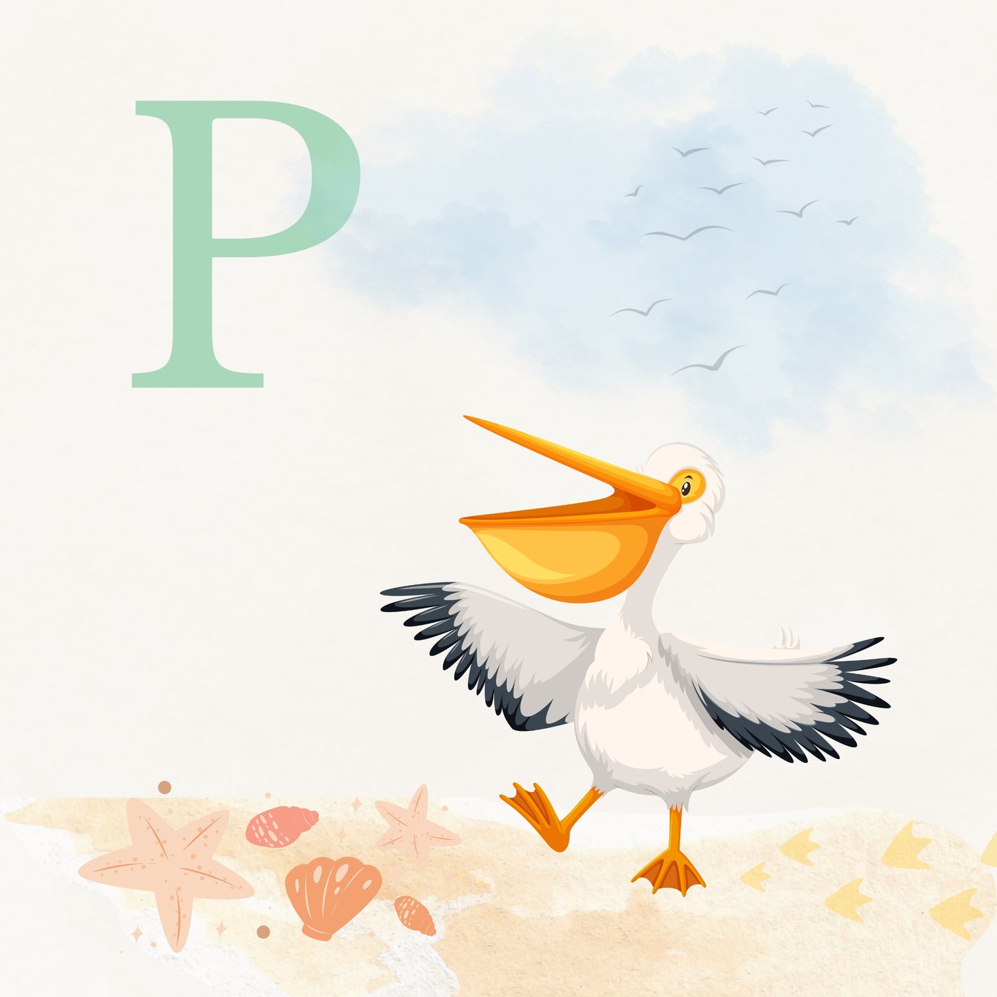 Pelican Coastal Alphabet Printable Art - Green