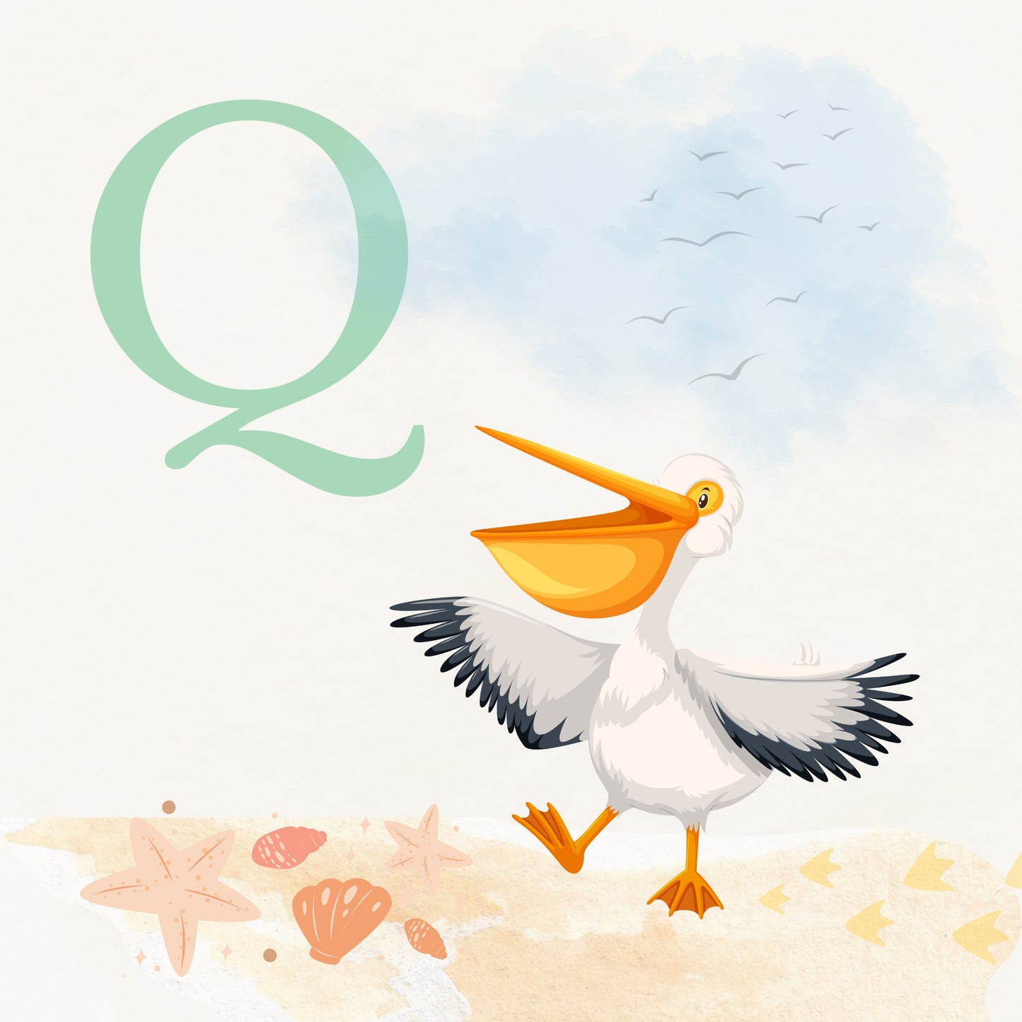 Pelican Coastal Alphabet Printable Art - Green