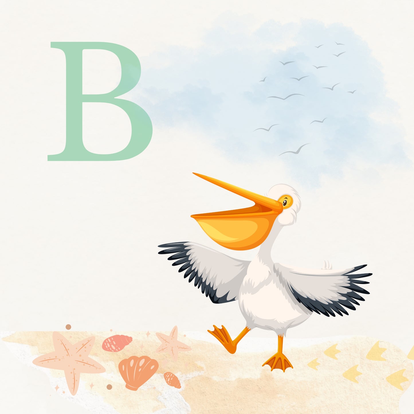 Pelican Coastal Alphabet Printable Art - Green
