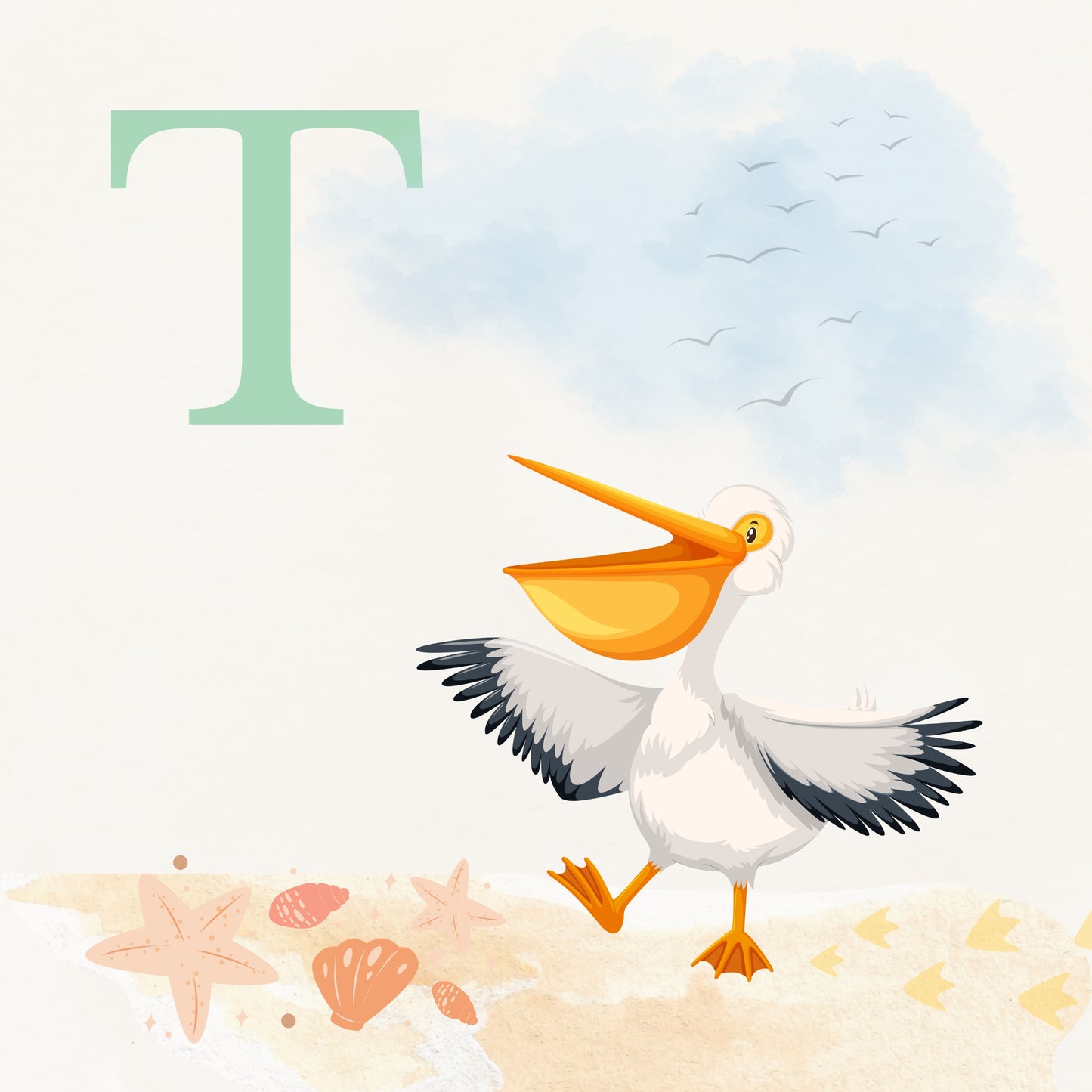 Pelican Coastal Alphabet Printable Art - Green
