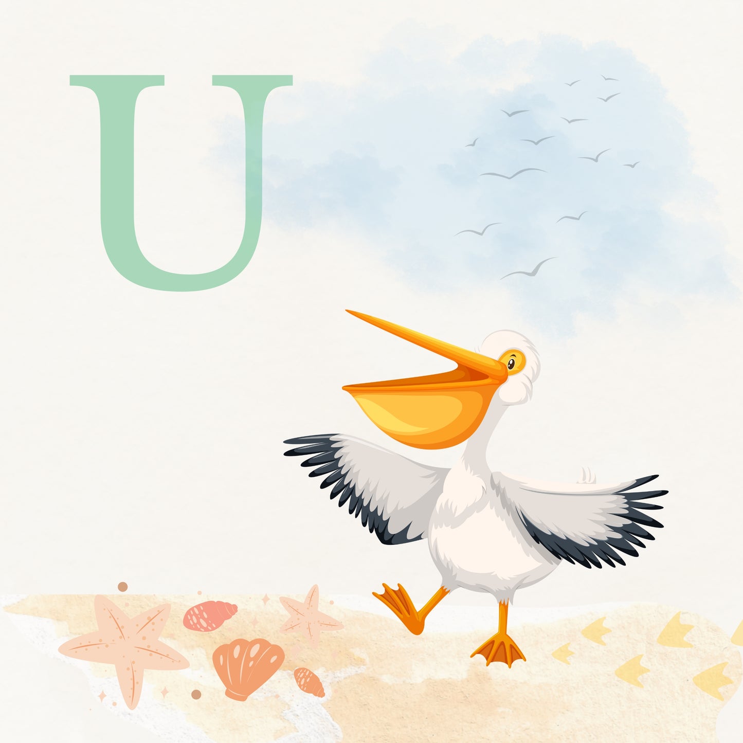 Pelican Coastal Alphabet Printable Art - Green