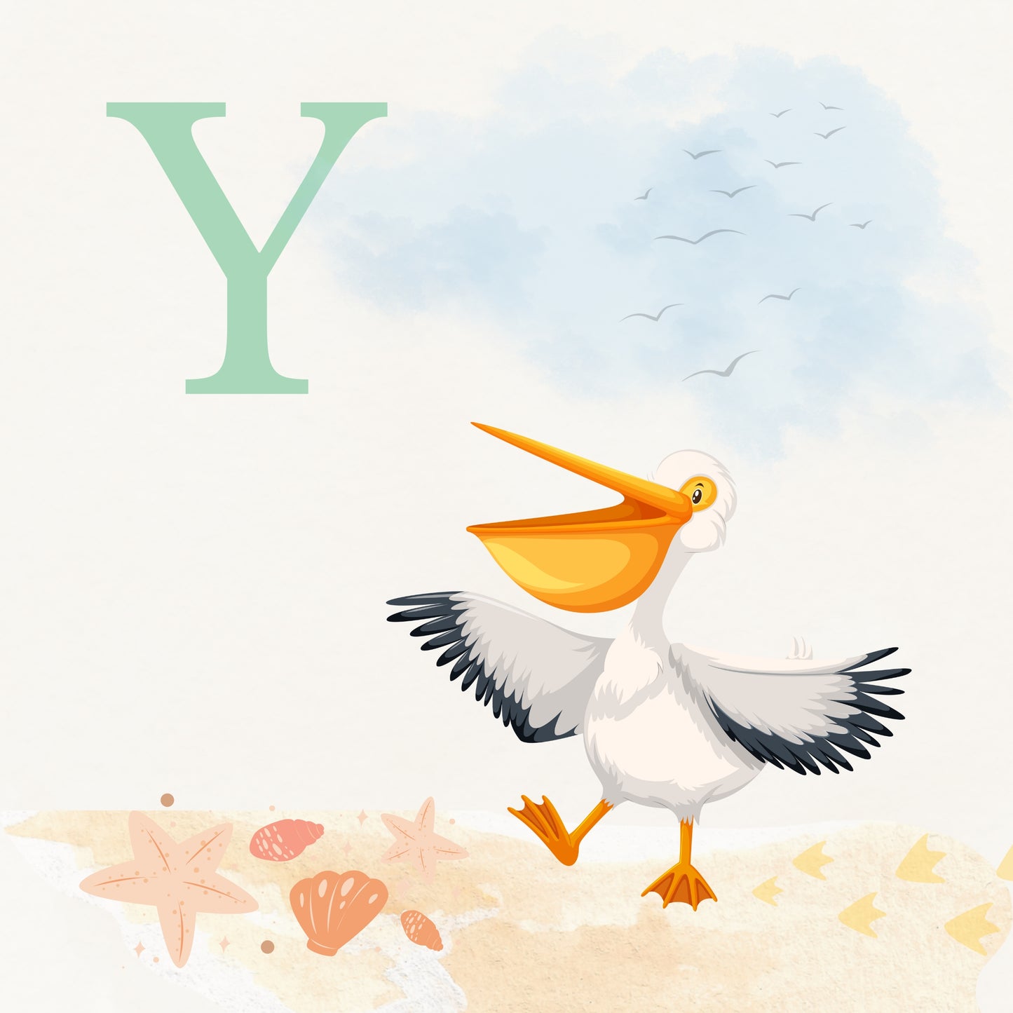 Pelican Coastal Alphabet Printable Art - Green