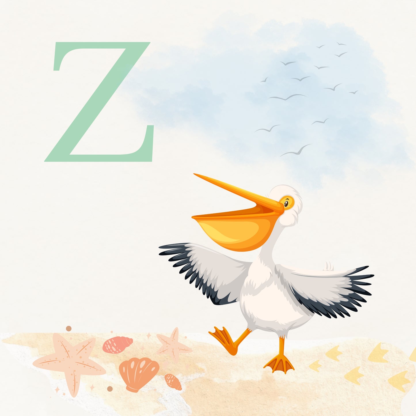 Pelican Coastal Alphabet Printable Art - Green