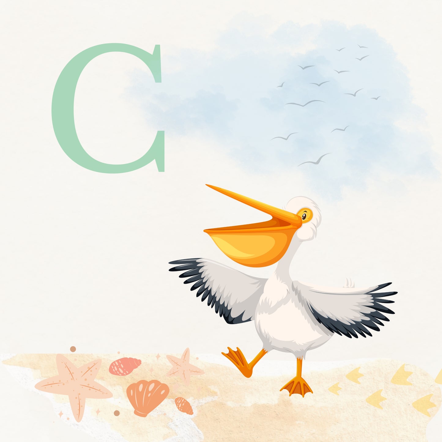 Pelican Coastal Alphabet Printable Art - Green