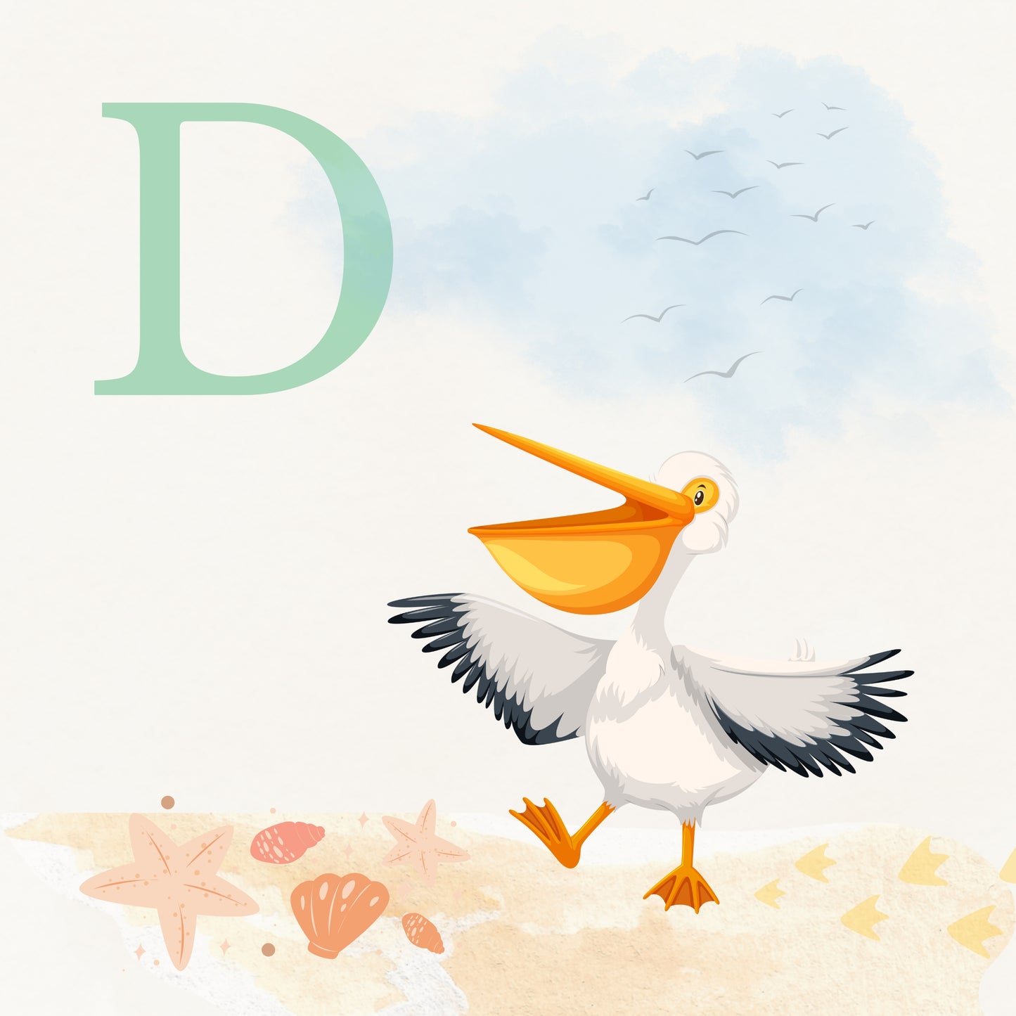 Pelican Coastal Alphabet Printable Art - Green