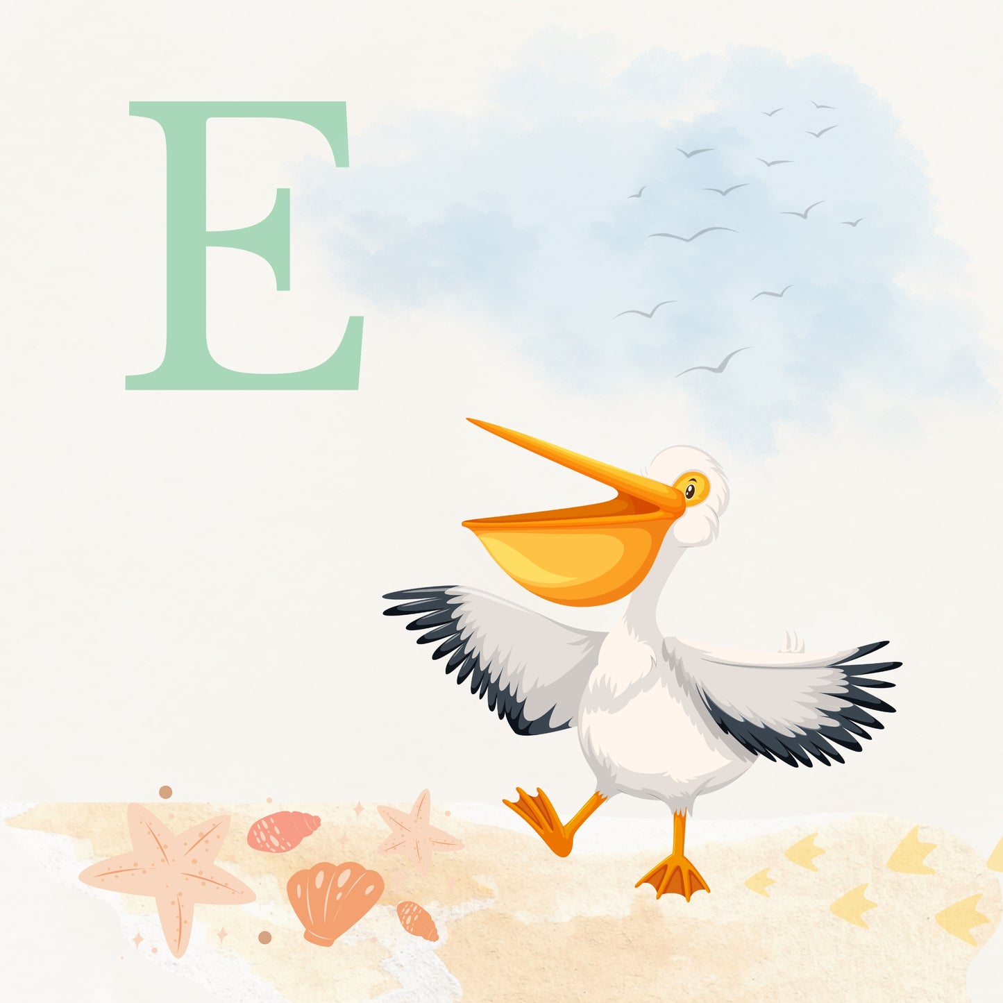 Pelican Coastal Alphabet Printable Art - Green