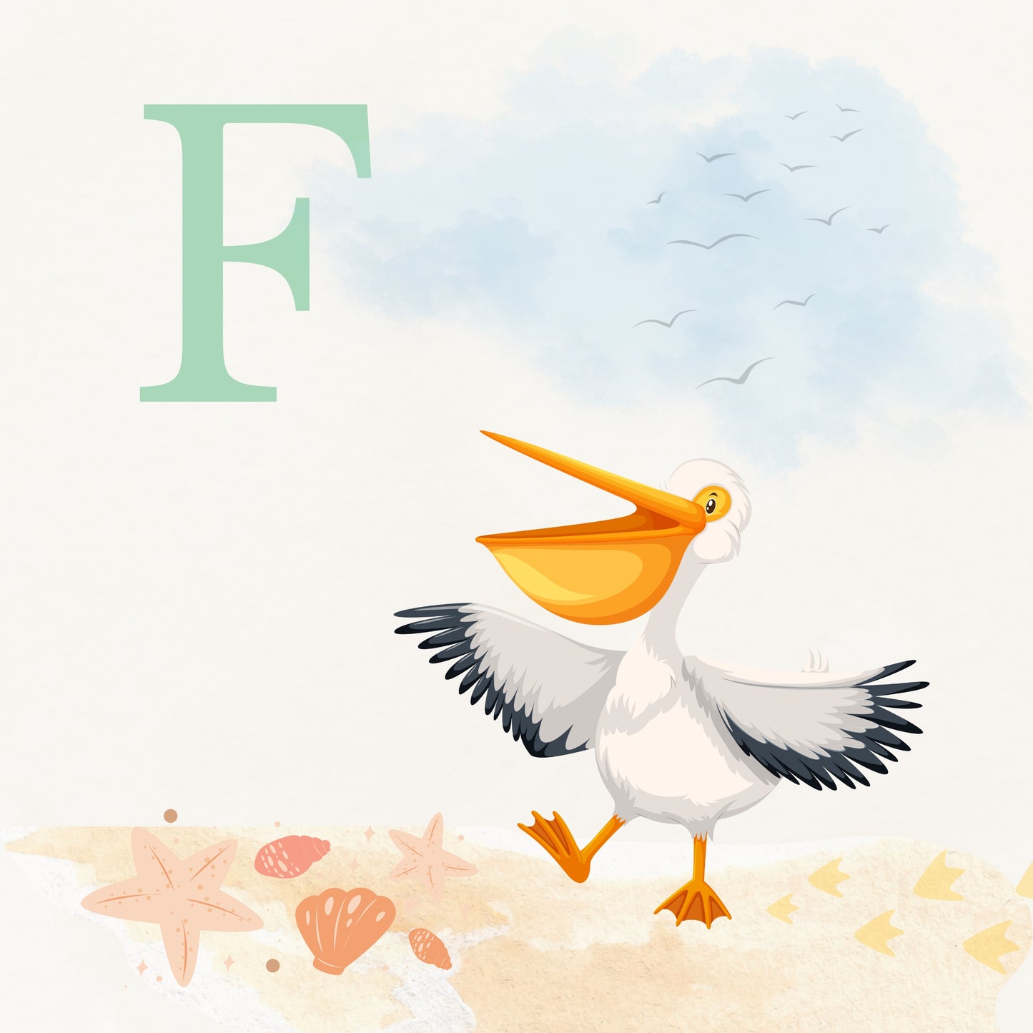 Pelican Coastal Alphabet Printable Art - Green