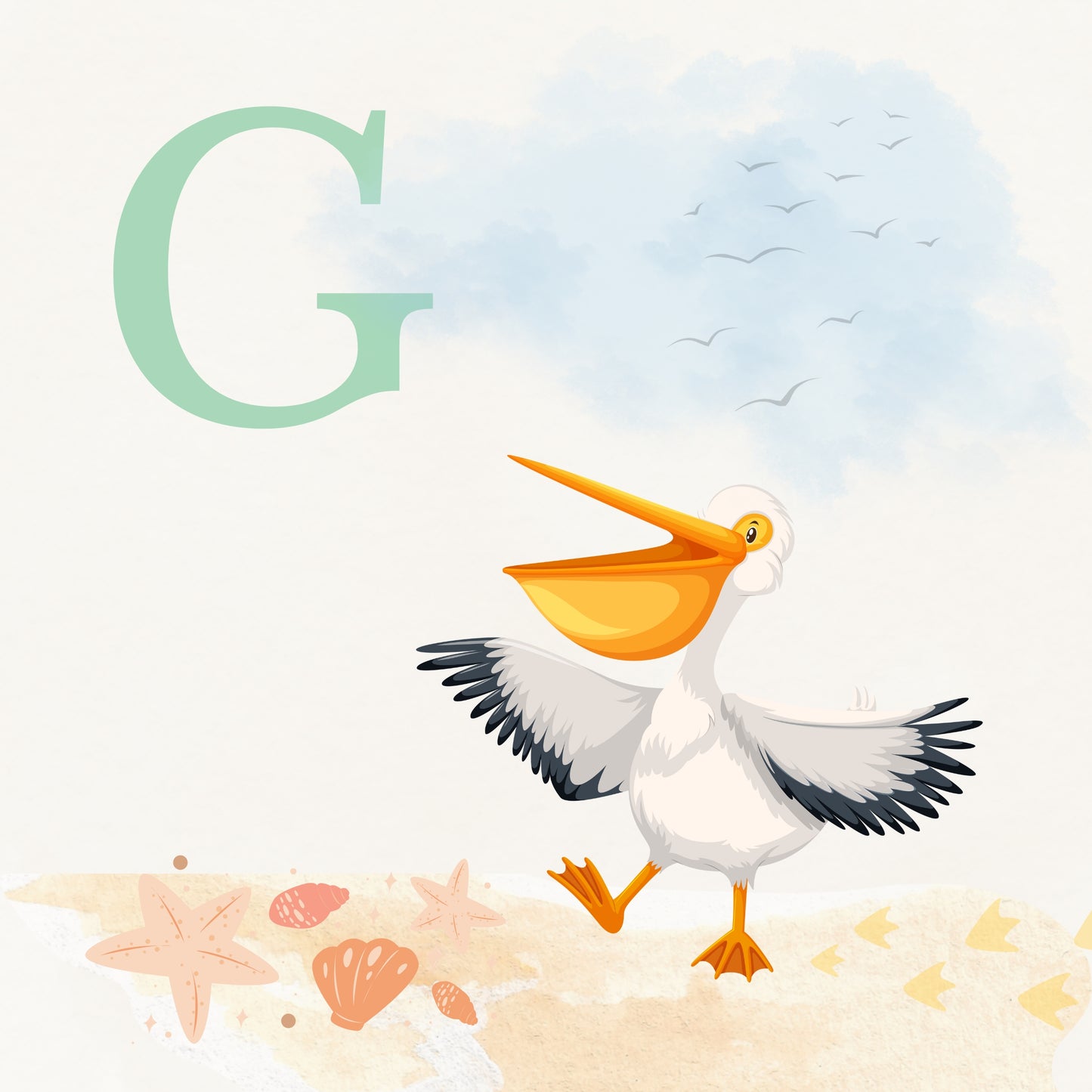 Pelican Coastal Alphabet Printable Art - Green
