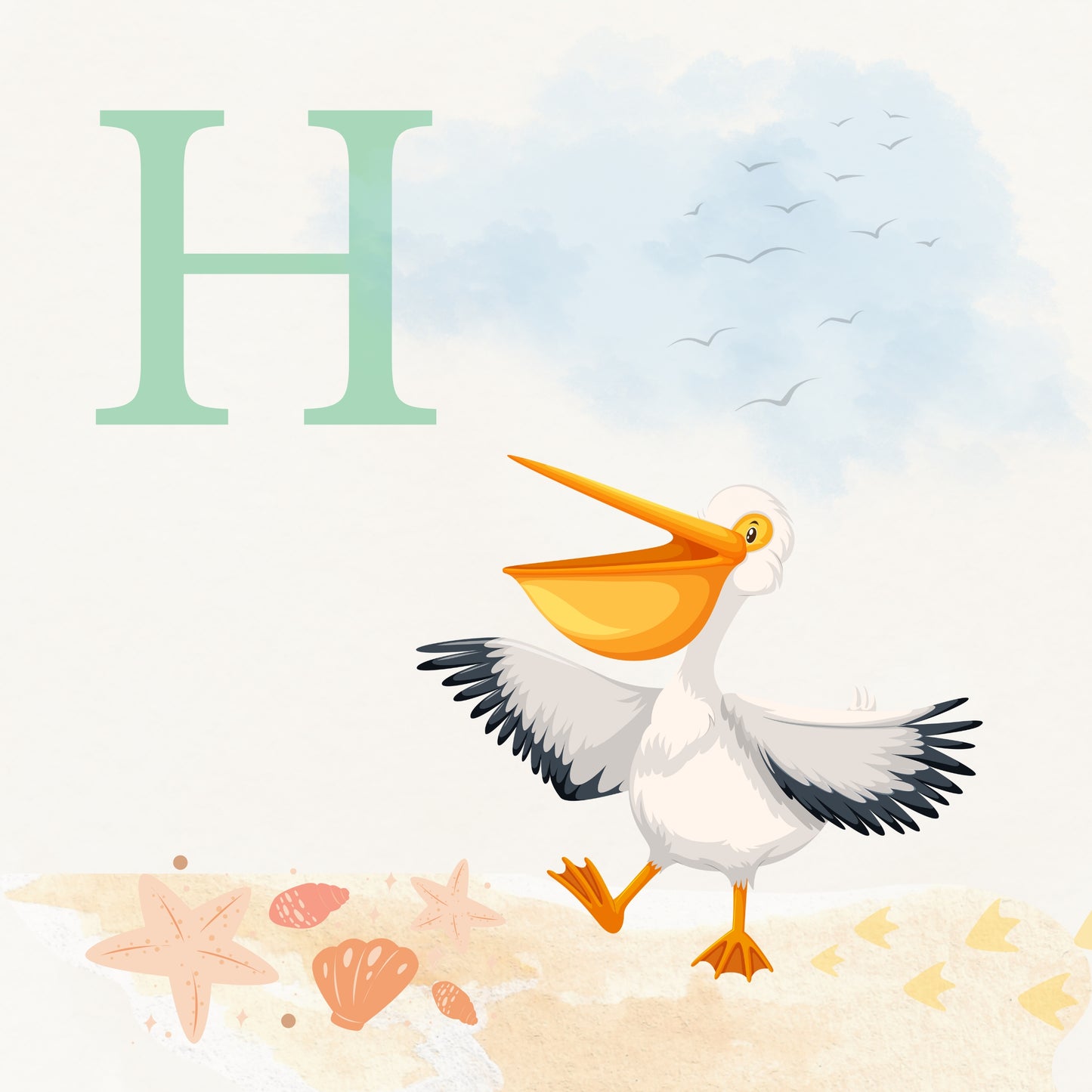 Pelican Coastal Alphabet Printable Art - Green