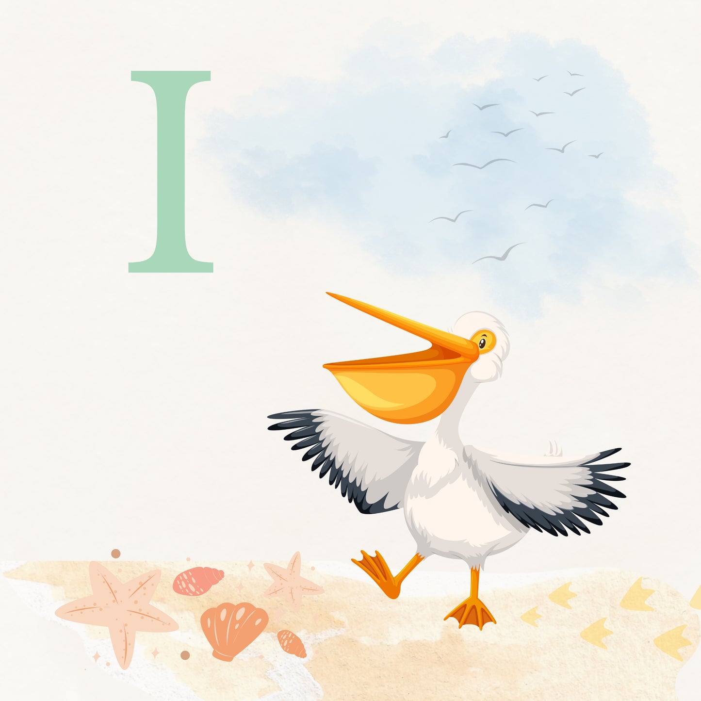 Pelican Coastal Alphabet Printable Art - Green