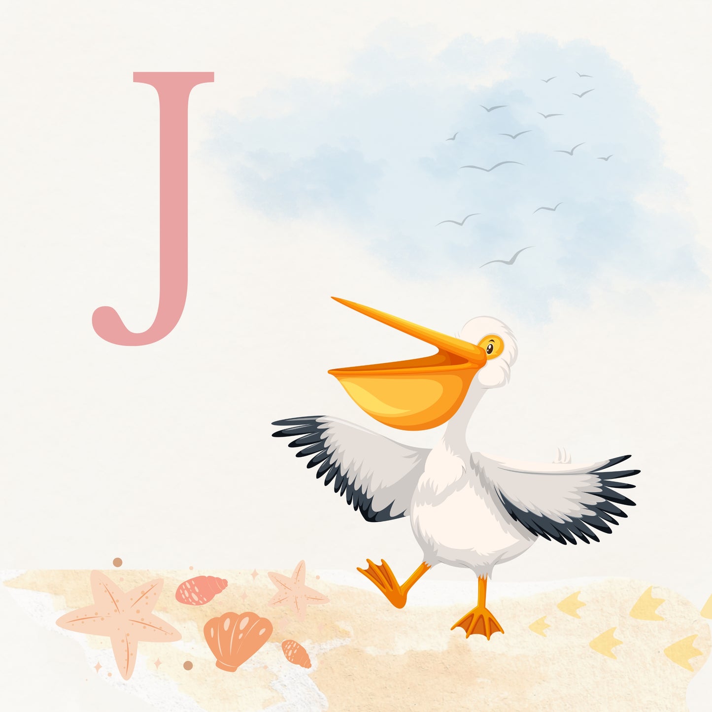 Pelican Coastal Alphabet Printable Art - Pink