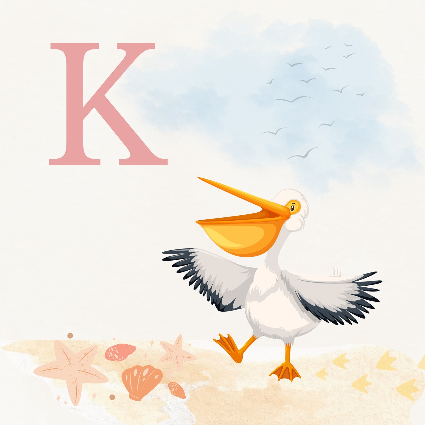 Pelican Coastal Alphabet Printable Art - Pink