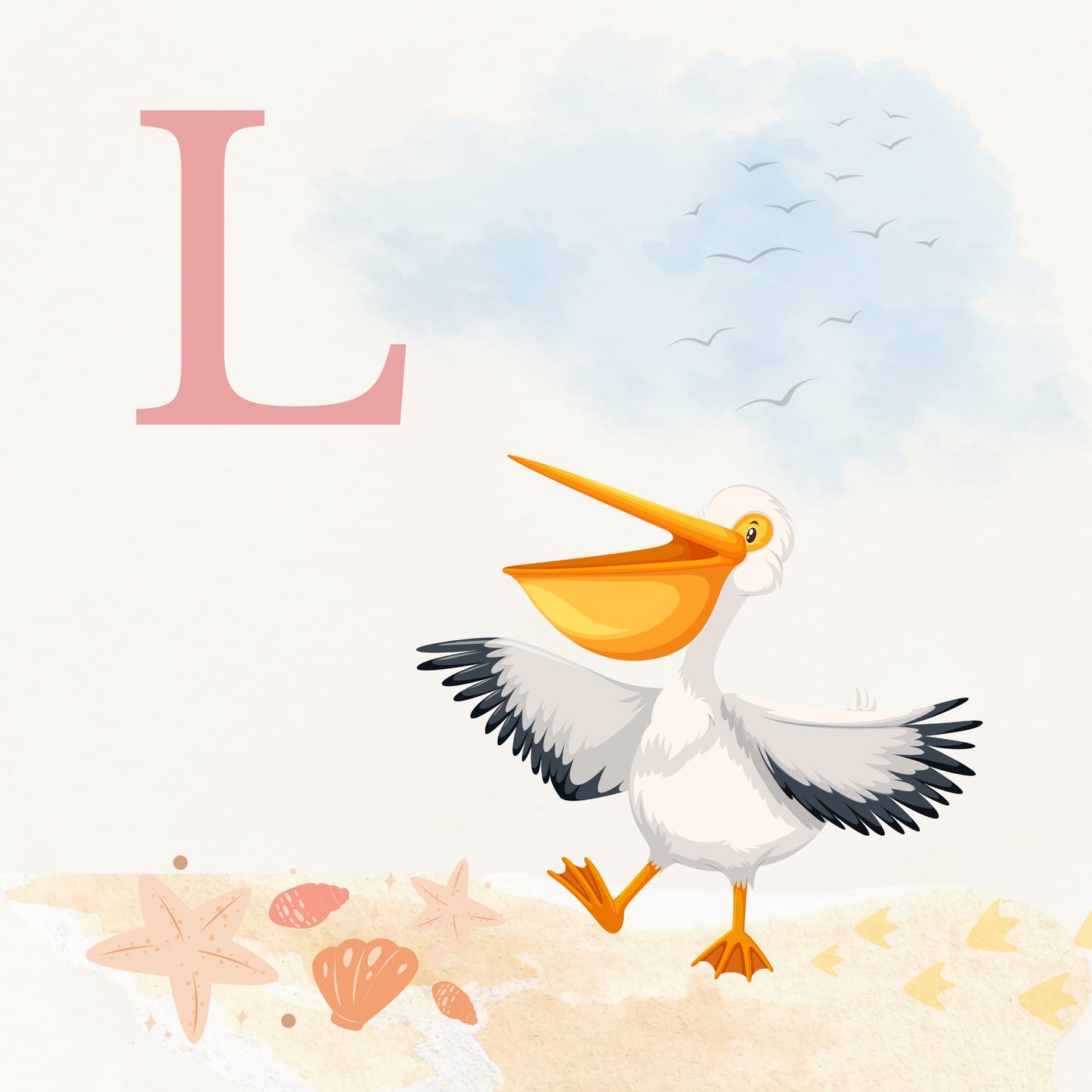 Pelican Coastal Alphabet Printable Art - Pink