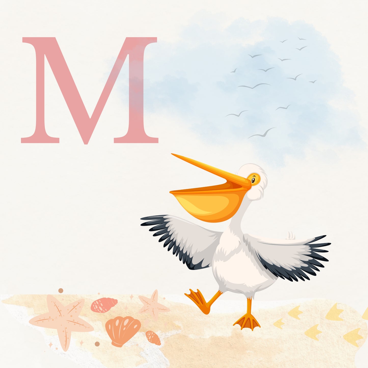 Pelican Coastal Alphabet Printable Art - Pink