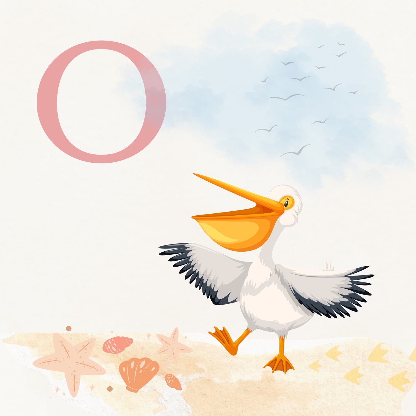 Pelican Coastal Alphabet Printable Art - Pink