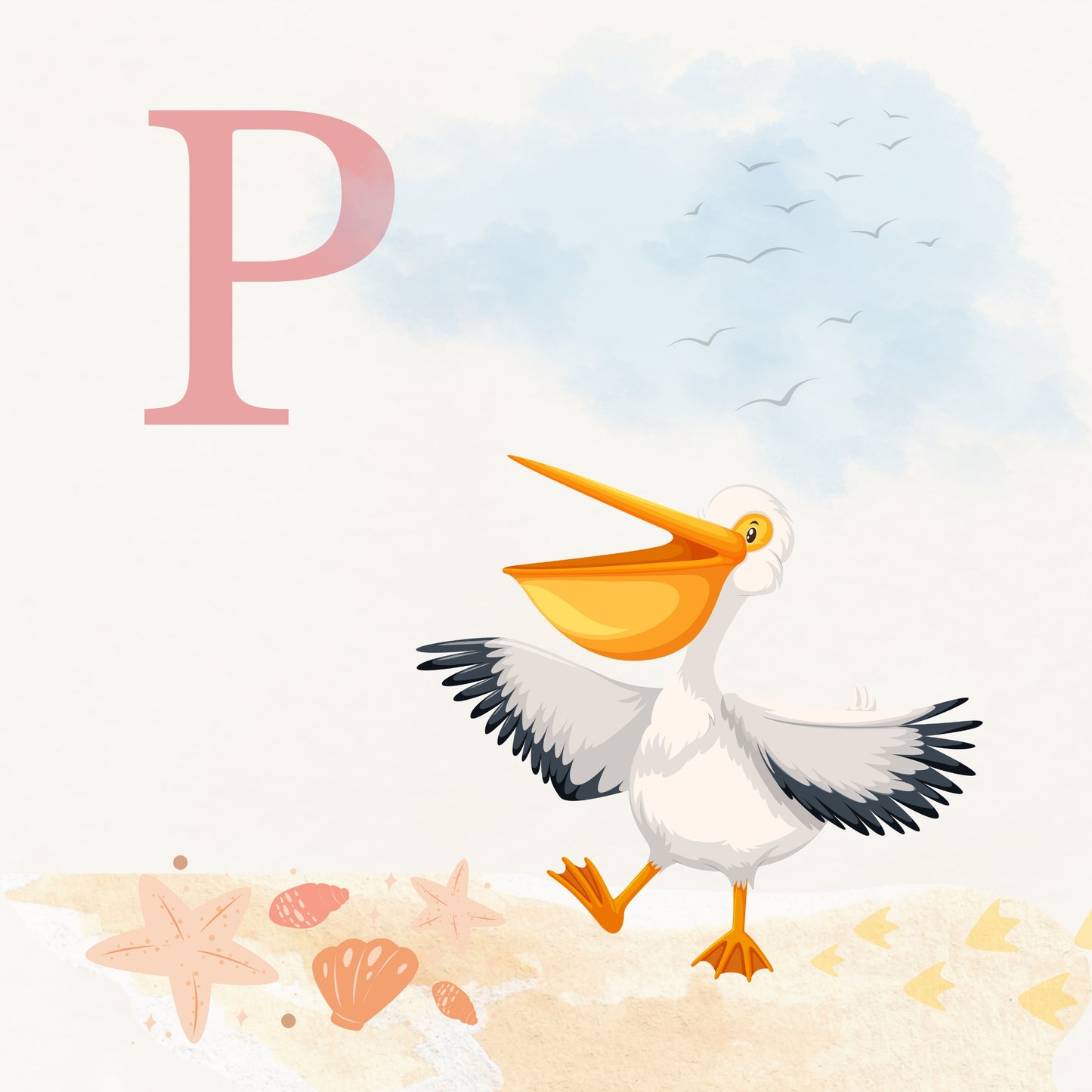 Pelican Coastal Alphabet Printable Art - Pink