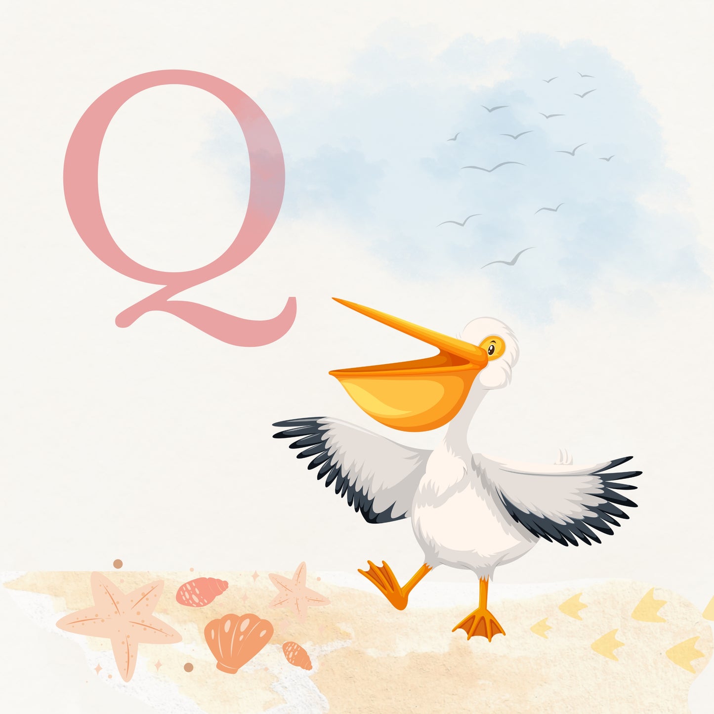 Pelican Coastal Alphabet Printable Art - Pink