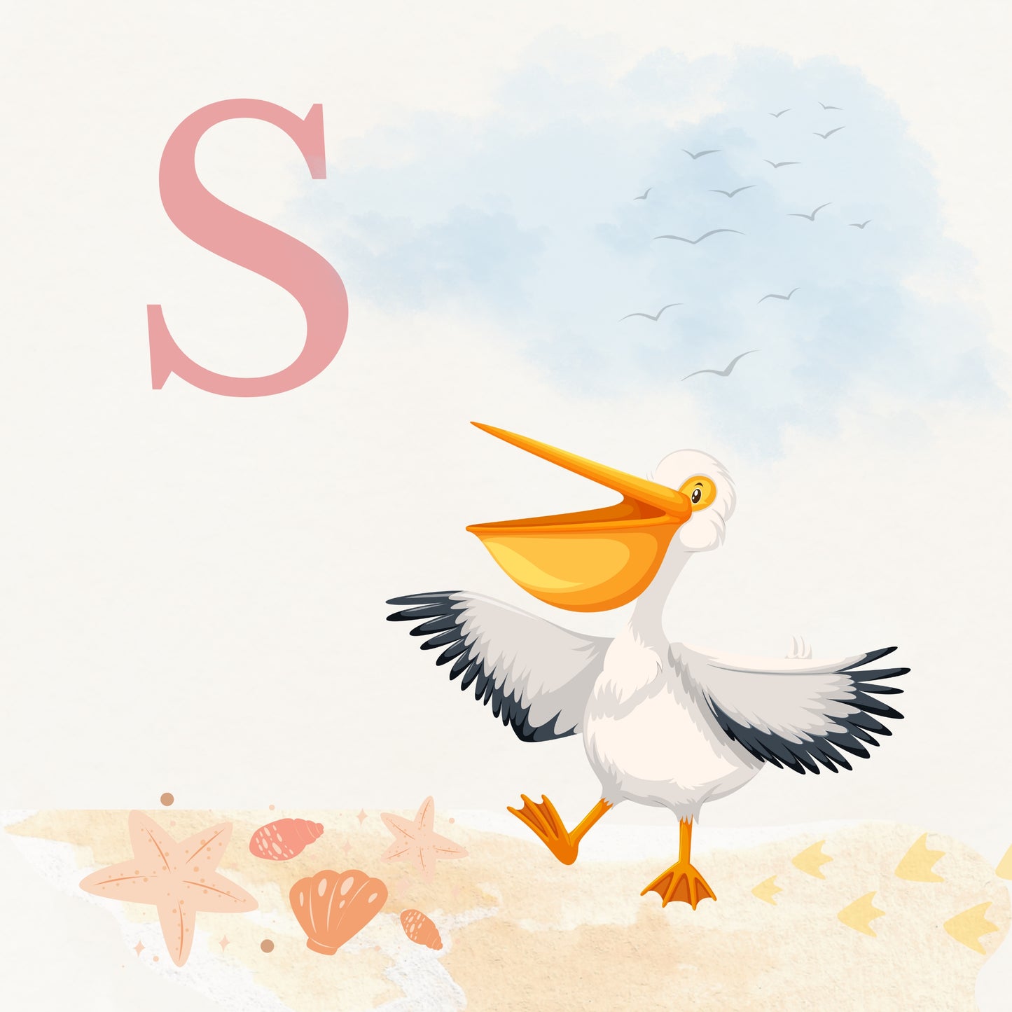 Pelican Coastal Alphabet Printable Art - Pink