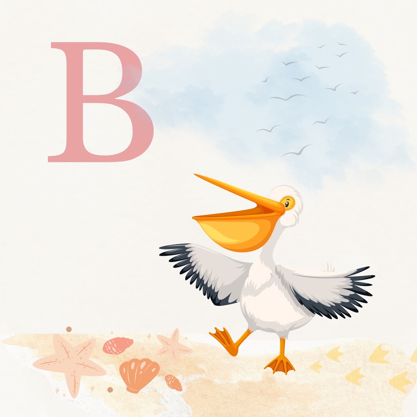 Pelican Coastal Alphabet Printable Art - Pink