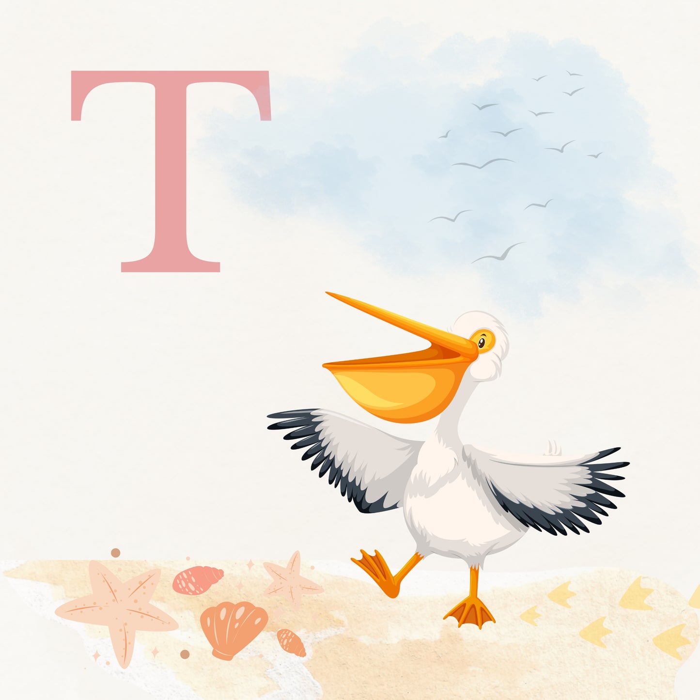 Pelican Coastal Alphabet Printable Art - Pink