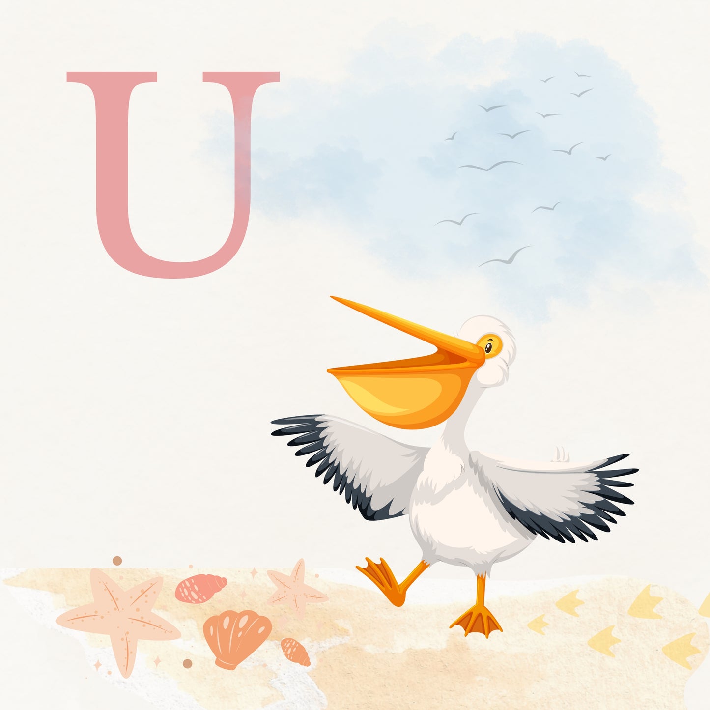 Pelican Coastal Alphabet Printable Art - Pink