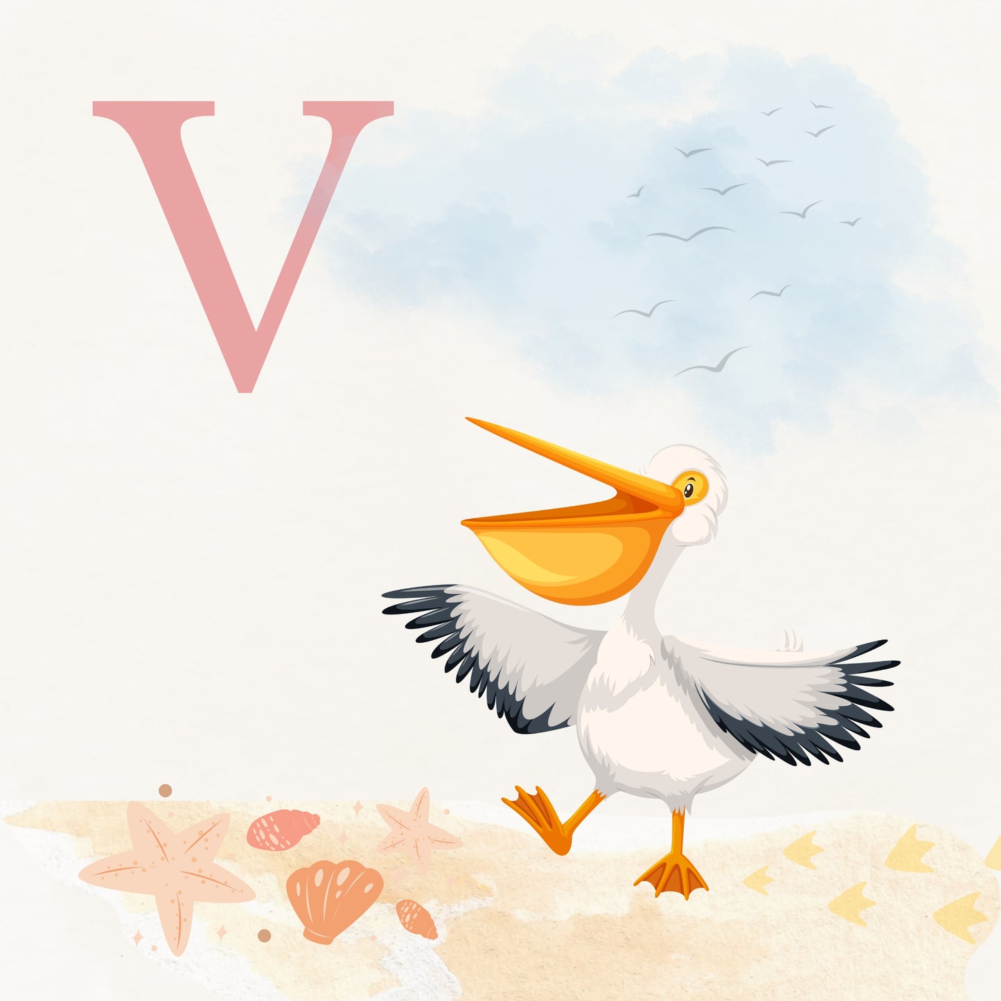 Pelican Coastal Alphabet Printable Art - Pink