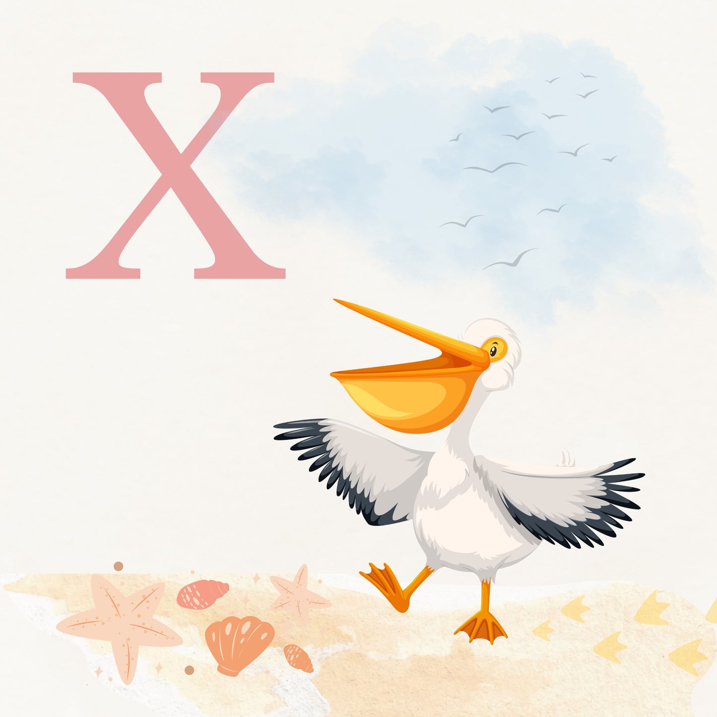 Pelican Coastal Alphabet Printable Art - Pink