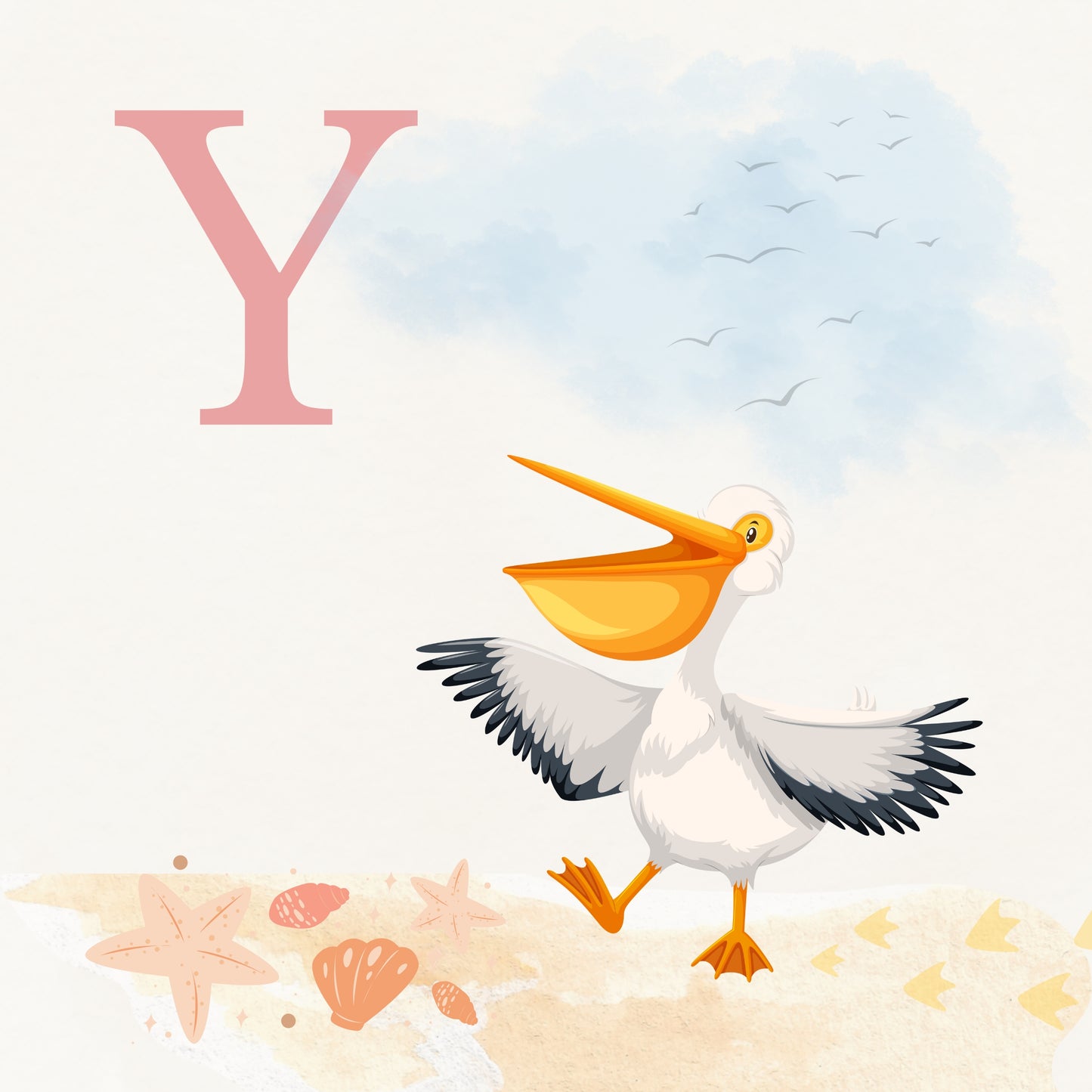 Pelican Coastal Alphabet Printable Art - Pink