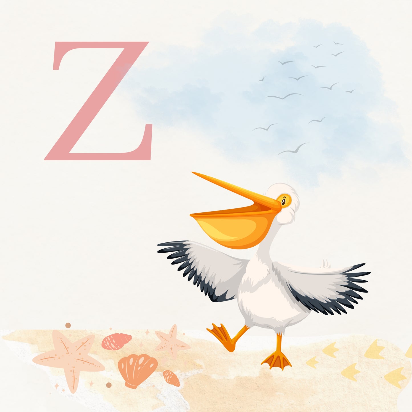 Pelican Coastal Alphabet Printable Art - Pink