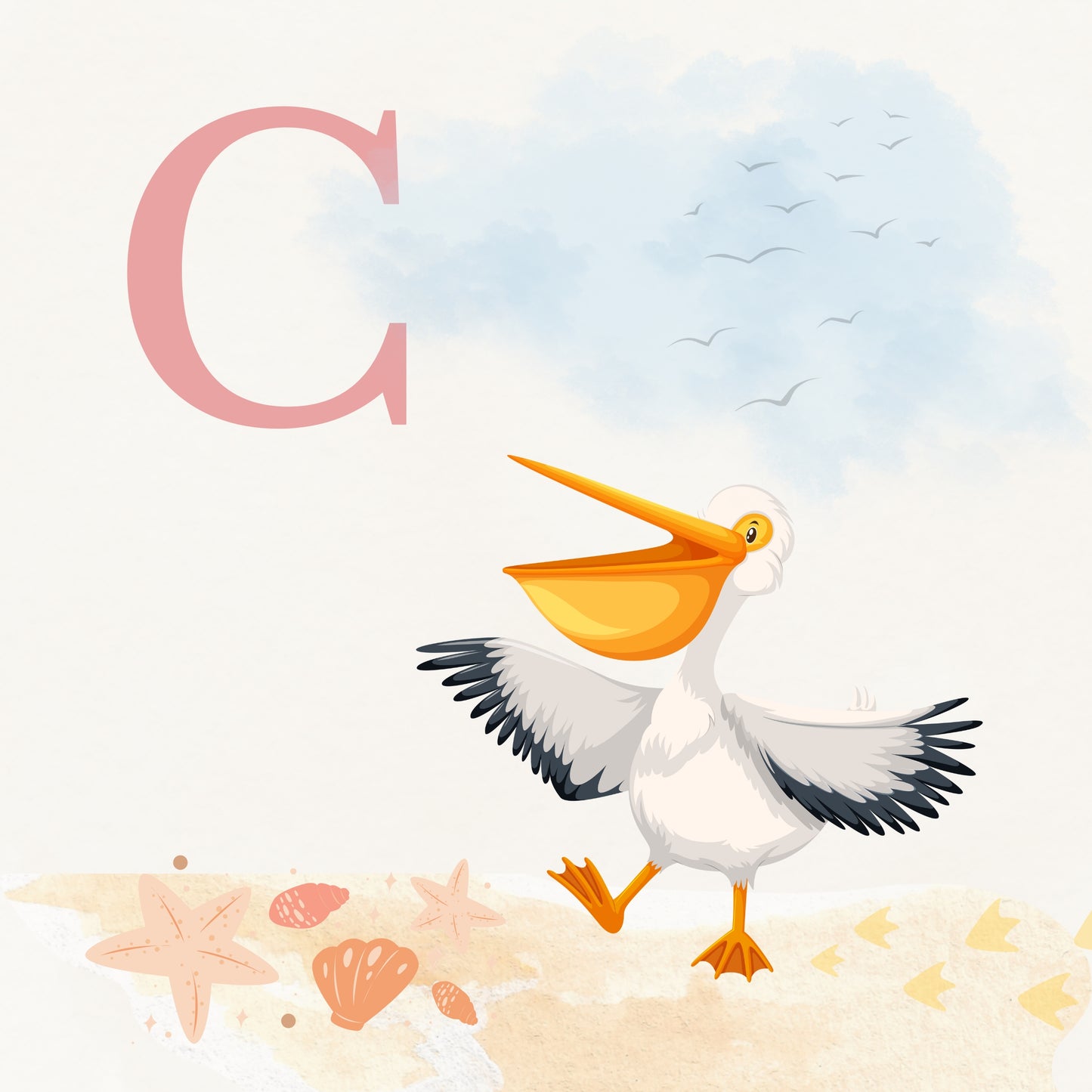 Pelican Coastal Alphabet Printable Art - Pink