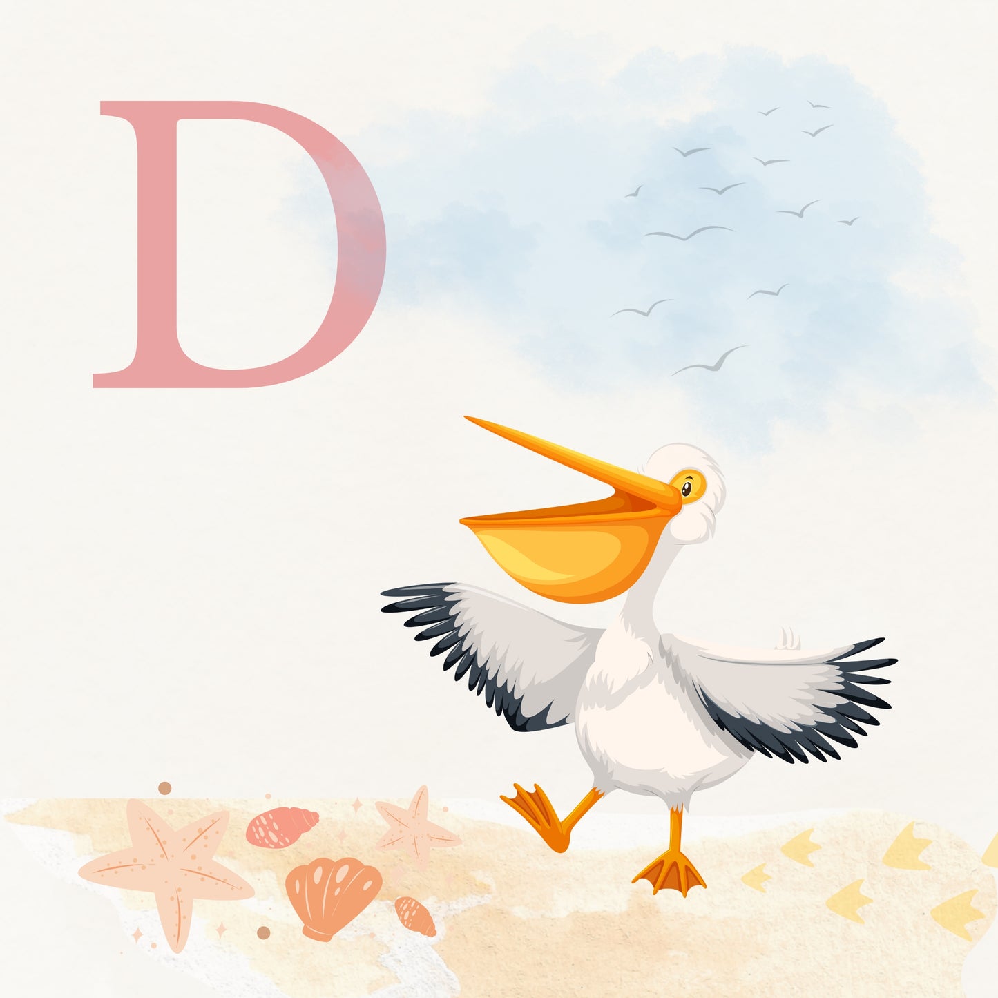 Pelican Coastal Alphabet Printable Art - Pink