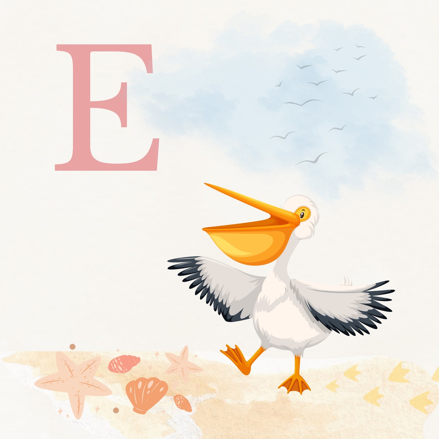 Pelican Coastal Alphabet Printable Art - Pink