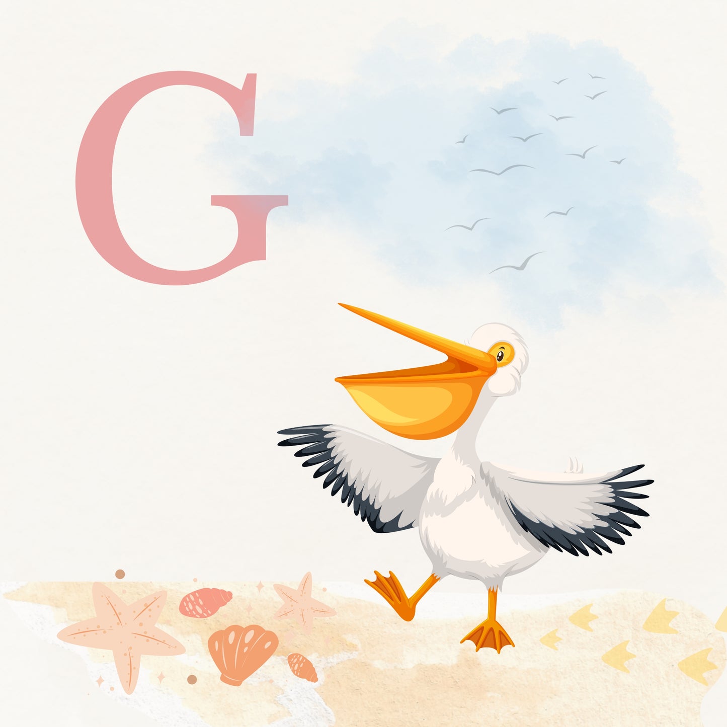 Pelican Coastal Alphabet Printable Art - Pink