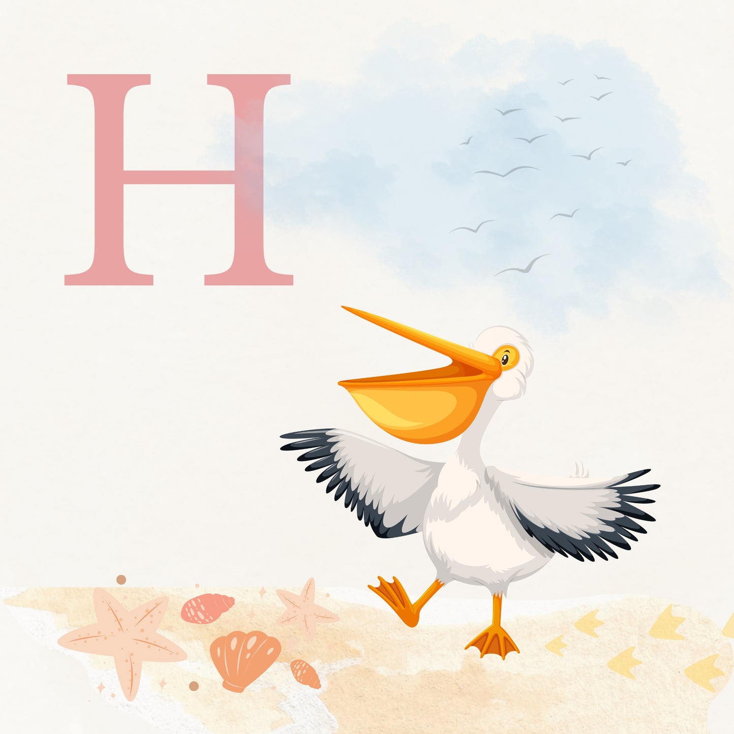 Pelican Coastal Alphabet Printable Art - Pink