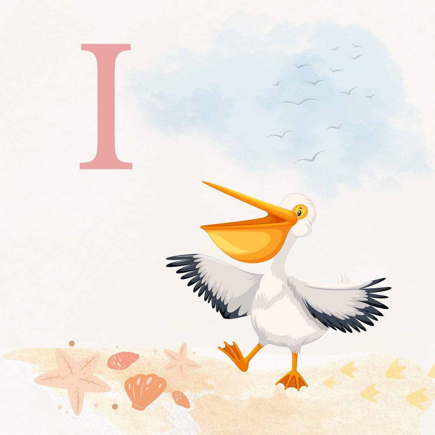 Pelican Coastal Alphabet Printable Art - Pink