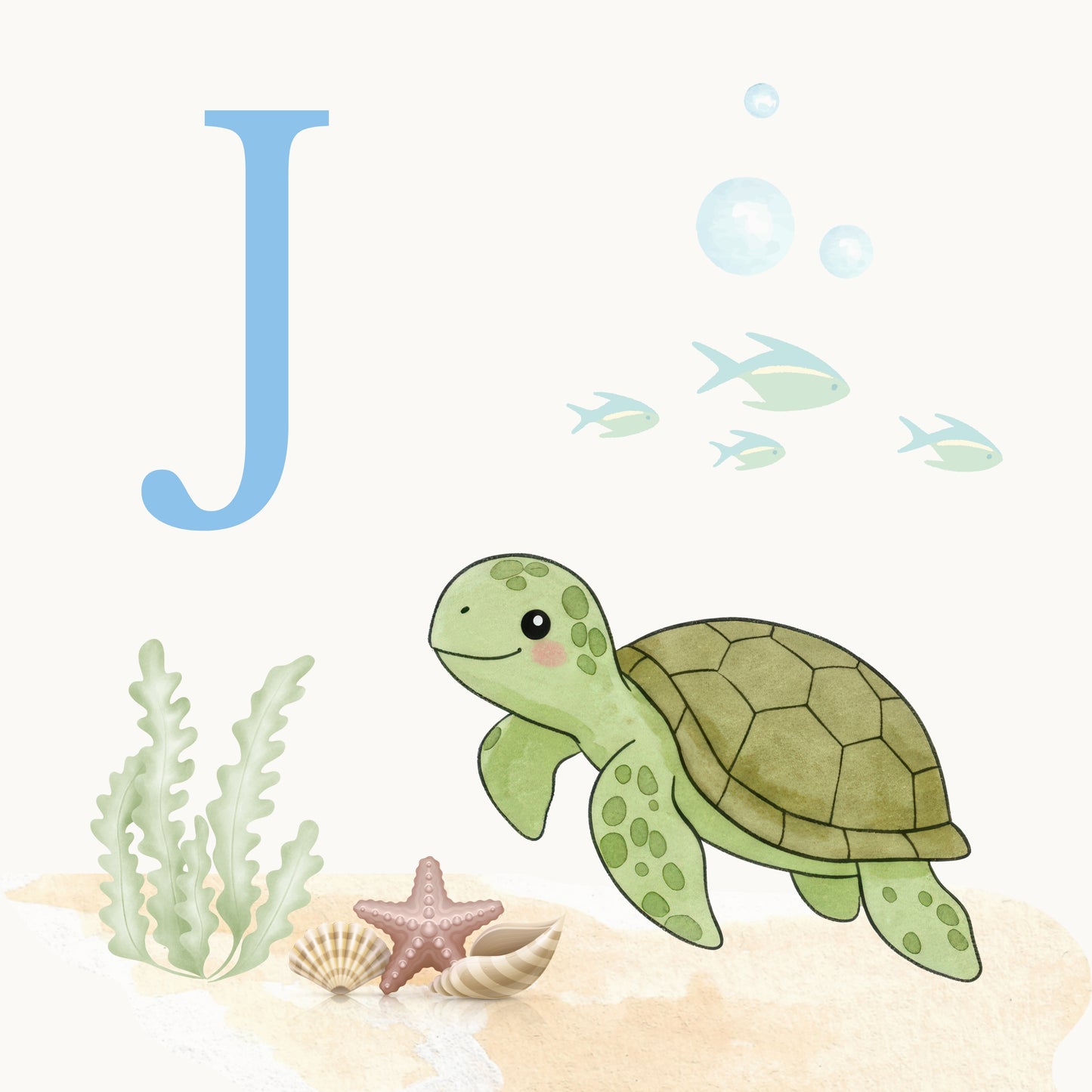 Sea Turtle Coastal Alphabet Printable Art - Blue