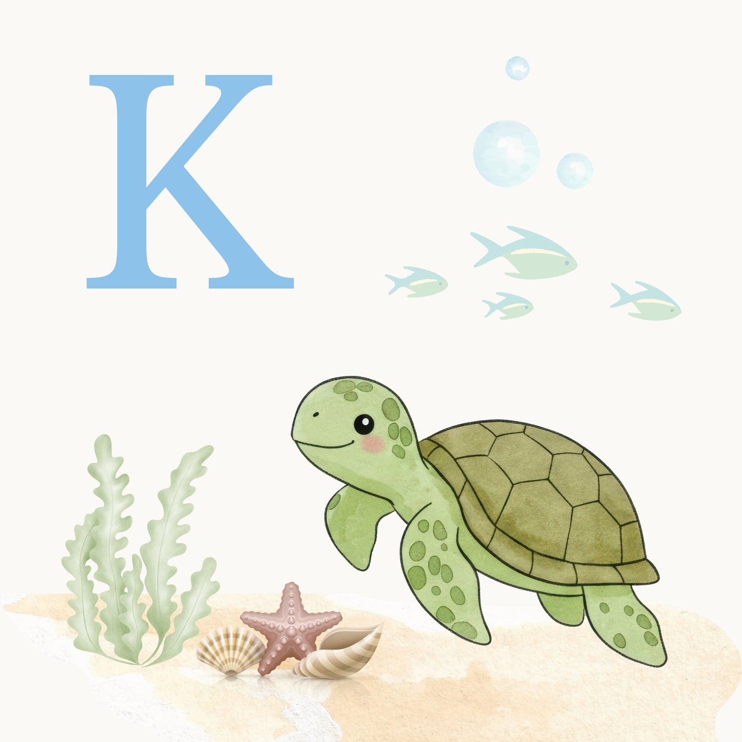 Sea Turtle Coastal Alphabet Printable Art - Blue