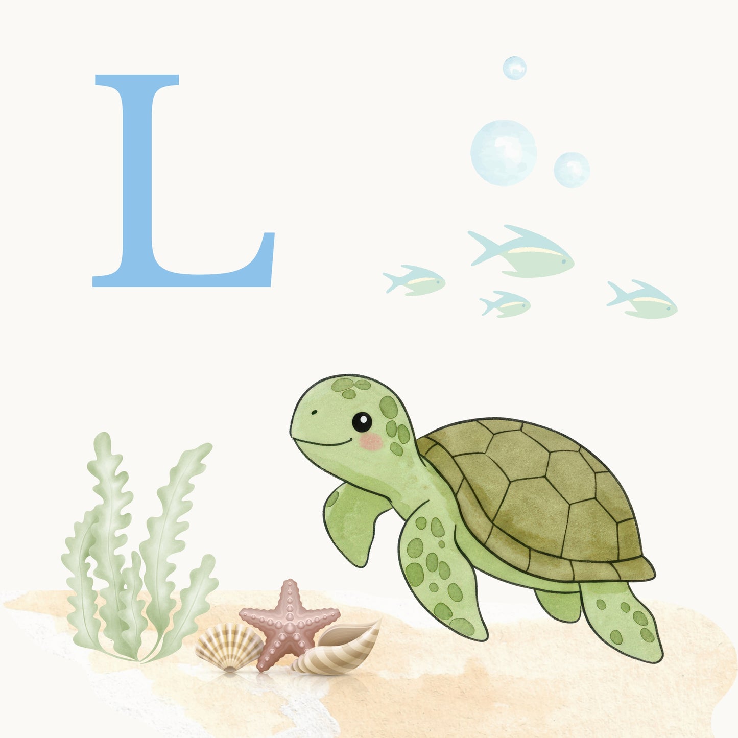 Sea Turtle Coastal Alphabet Printable Art - Blue