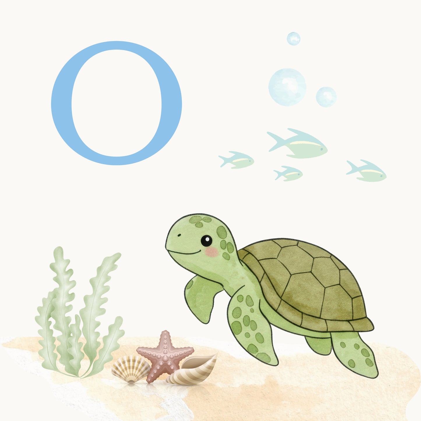 Sea Turtle Coastal Alphabet Printable Art - Blue