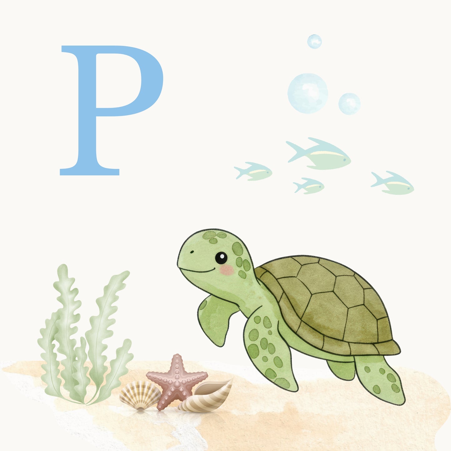 Sea Turtle Coastal Alphabet Printable Art - Blue