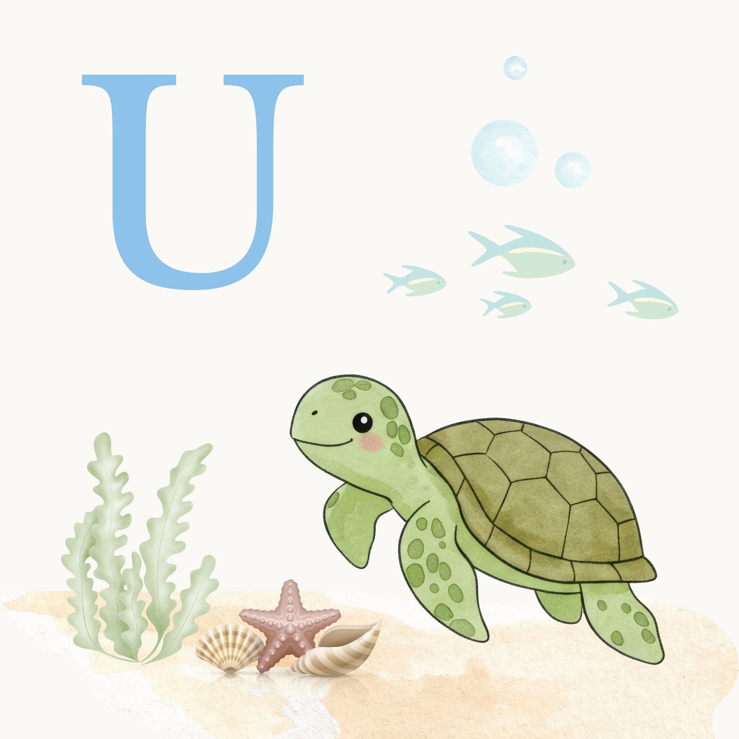 Sea Turtle Coastal Alphabet Printable Art - Blue