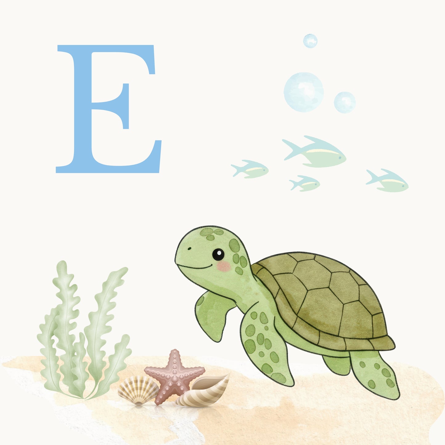 Sea Turtle Coastal Alphabet Printable Art - Blue