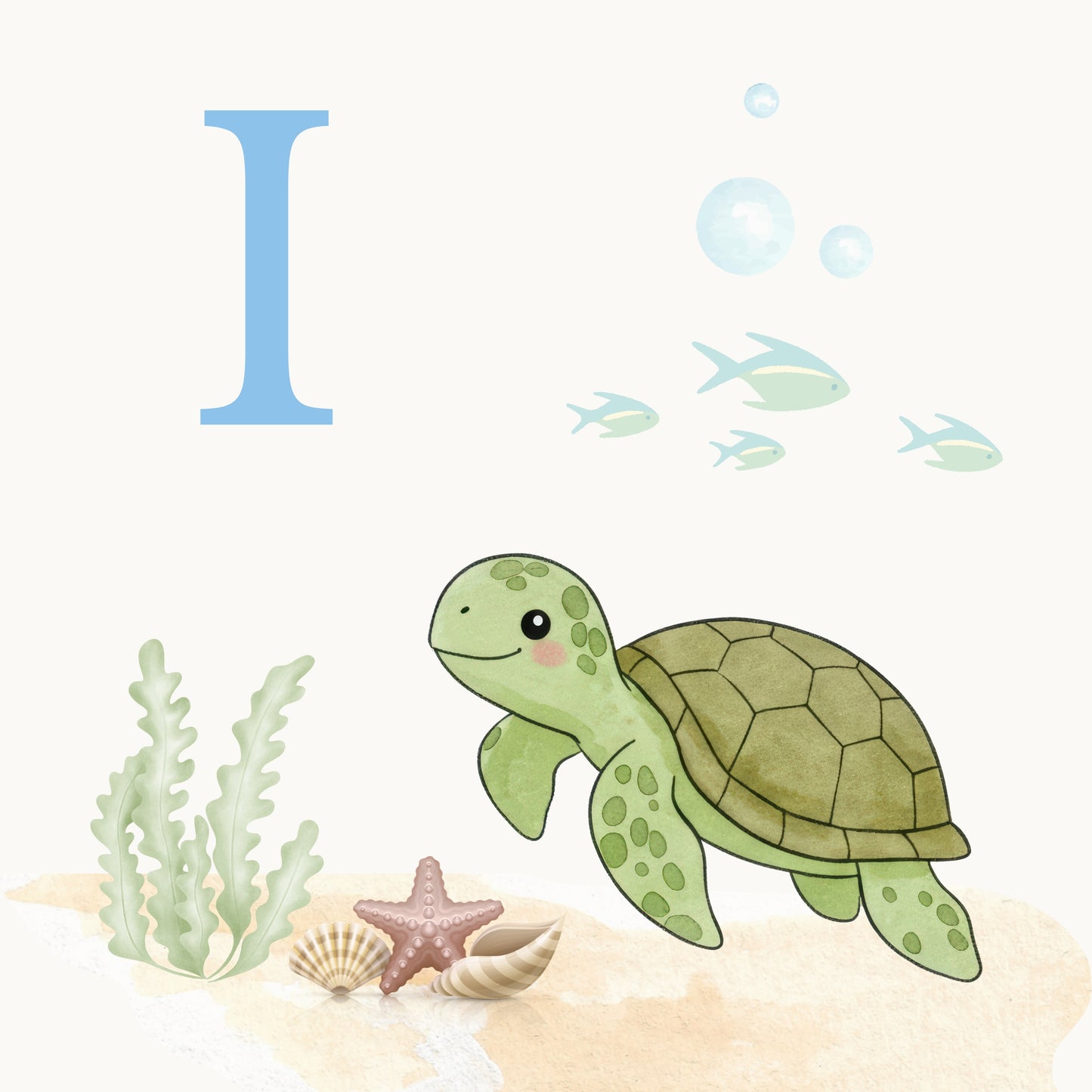 Sea Turtle Coastal Alphabet Printable Art - Blue