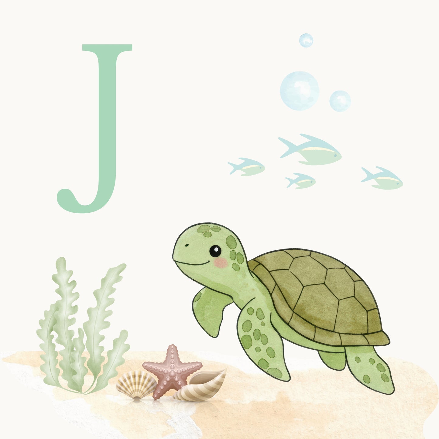 Sea Turtle Coastal Alphabet Printable Art - Green