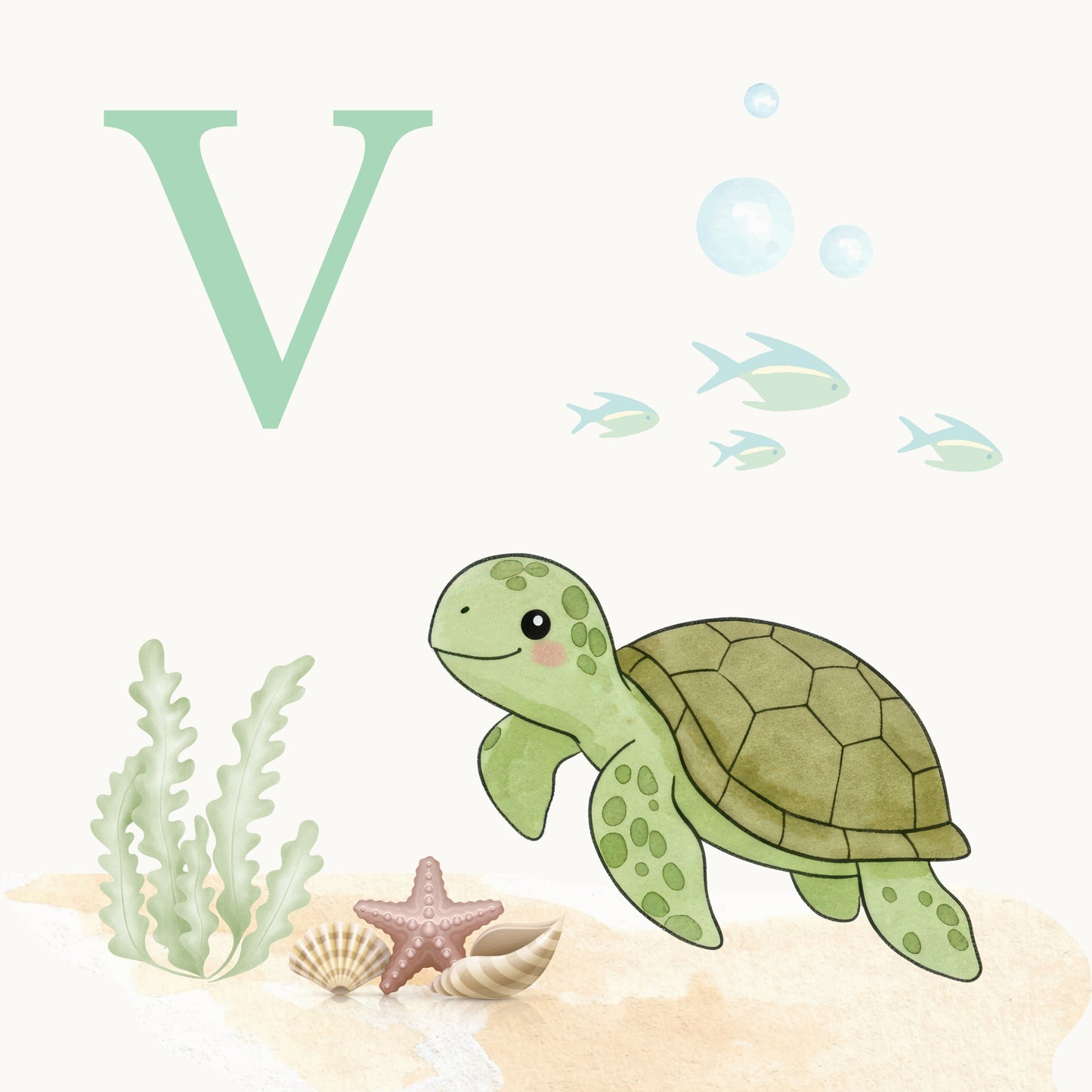 Sea Turtle Coastal Alphabet Printable Art - Green