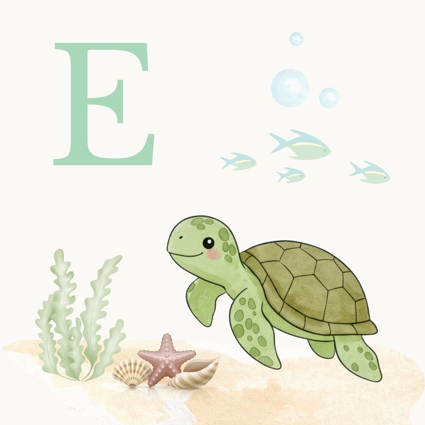 Sea Turtle Coastal Alphabet Printable Art - Green