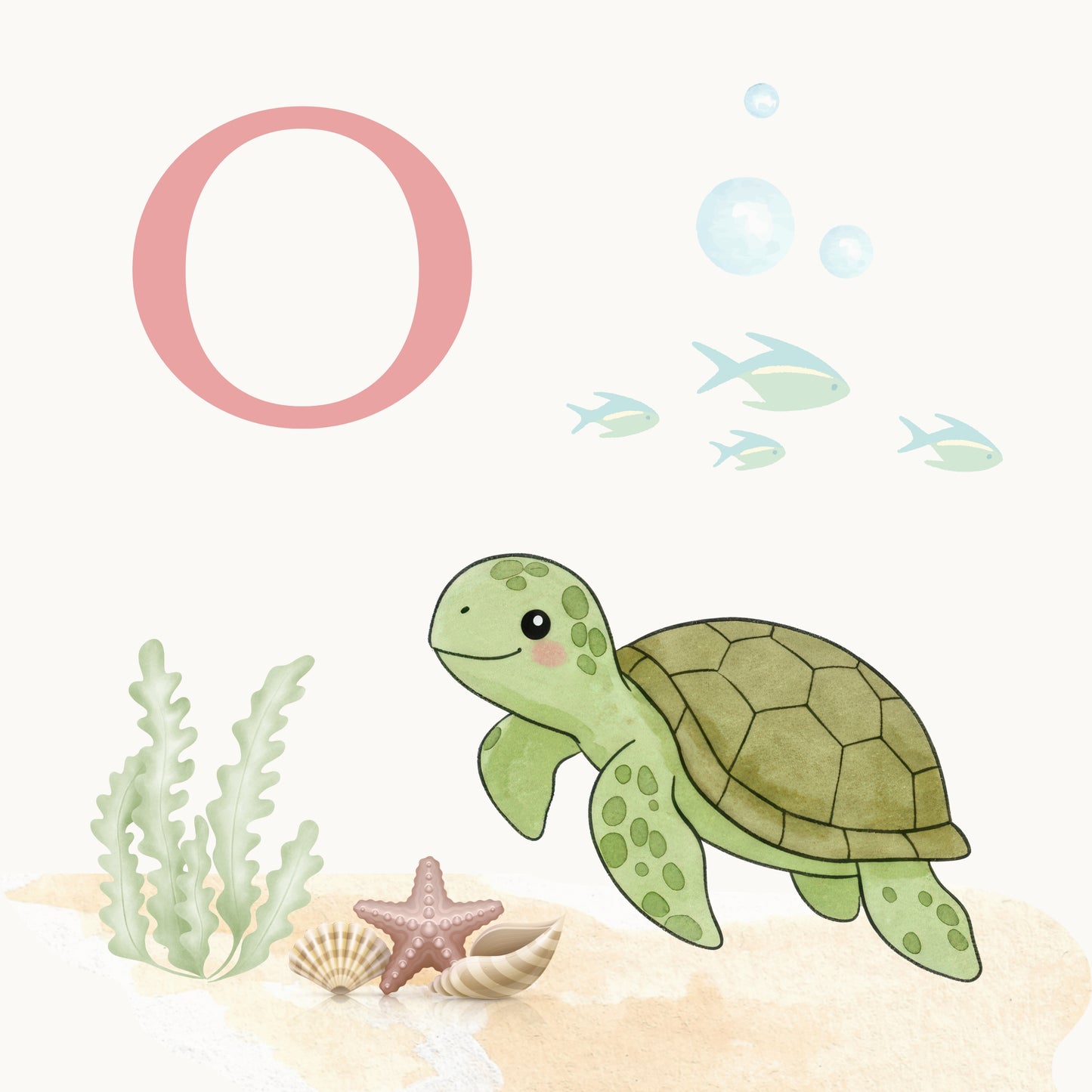 Sea Turtle Coastal Alphabet Printable Art - Pink